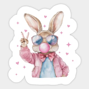 Retro Easter Bunny Blowing Bubble, Vintage Happy Easter, Funny Easter Bunnie Sunglasses Easter Holiday Sticker
